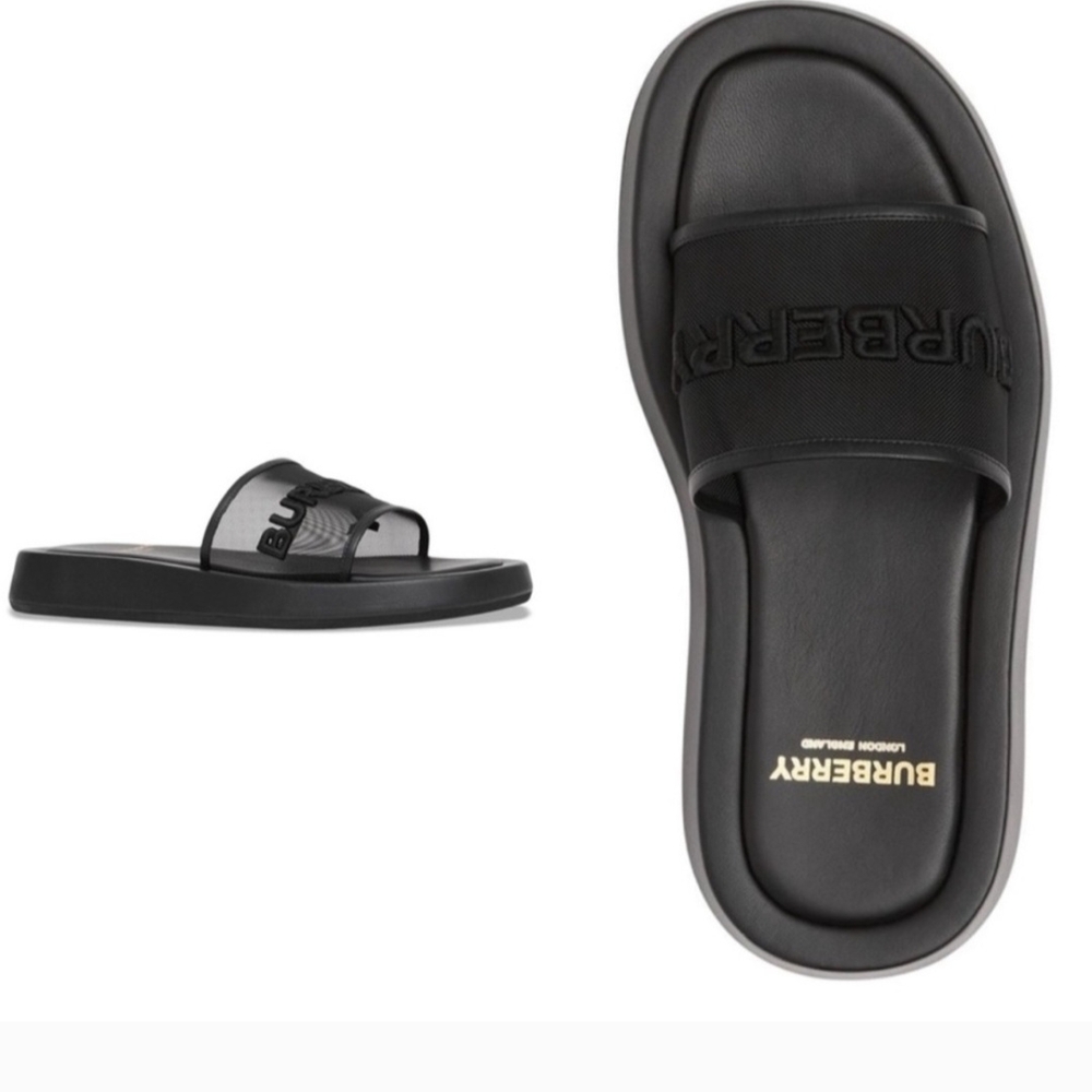 Burberry Black Slide Sandals with Embossed Logo